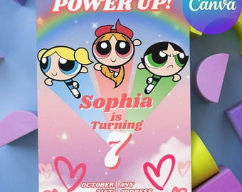 PowerPuff Birthday Invitation: Editable Canva Template (Digital Download)