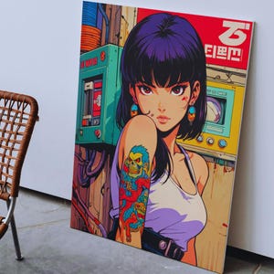 Retro Anime Girl Wall Art | Japanese style Poster | Cyberpunk Aesthetic Print | Urban Pop Culture Decor | Sexy Anime Poster