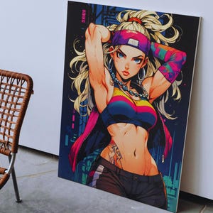 Sexy Anime Girl Wall Art | Neon Street Style Anime Poster | Strong Female Character Illustration | Urban  Decor Print | Cyberpunk Anime art