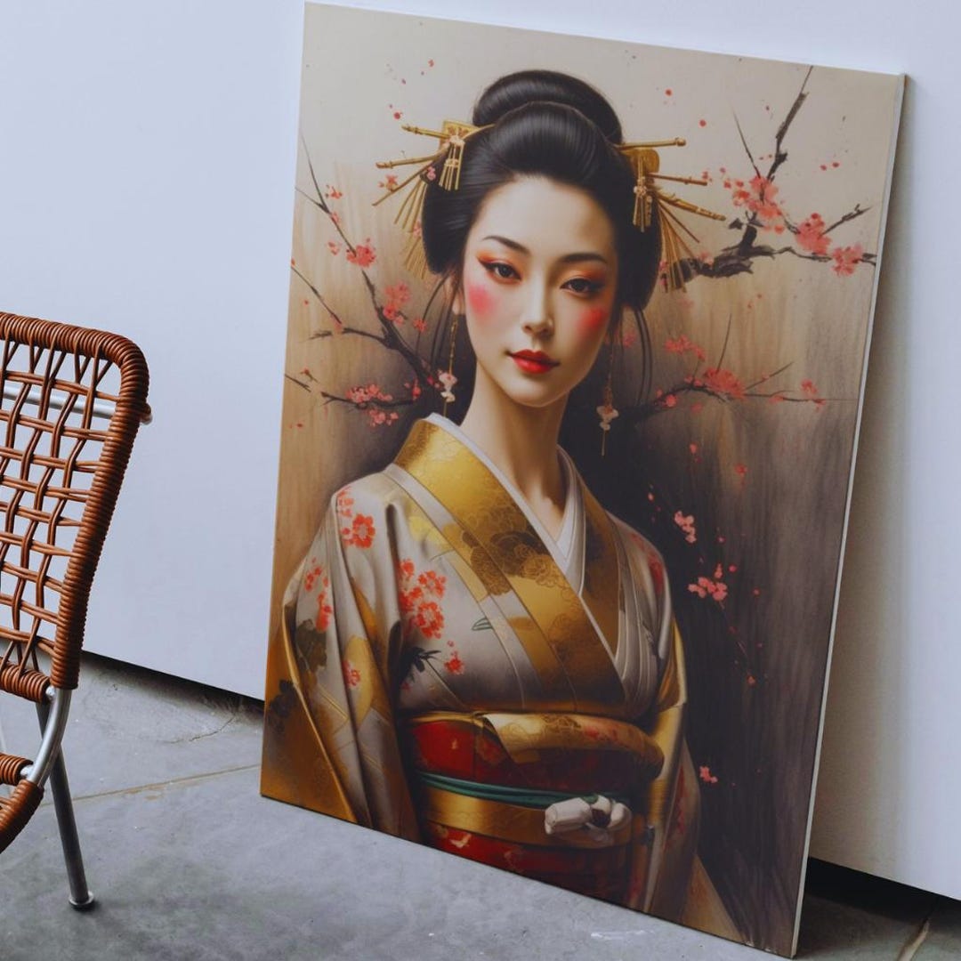 Geisha Portrait Art Print: Elegant Japanese Cherry Blossom Decor ...