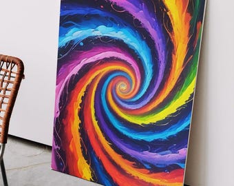 Rainbow Swirl Abstract Art Print: Psychedelic Vortex (Digital Download)