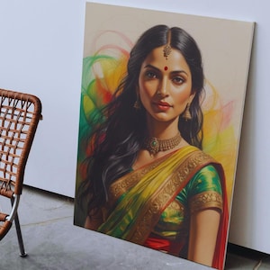 Elegant Indian Wall Art | Indian Woman in Sari Portrait | Indian Beauty Decor | Cultural Art Print for Home or Office | Beautiful Indian art