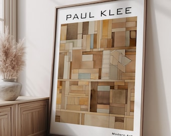 Affiche Paul Klee, impression abstraite géométrique beige, décoration murale art moderne, art mural minimaliste Mid-Century suisse Bauhaus