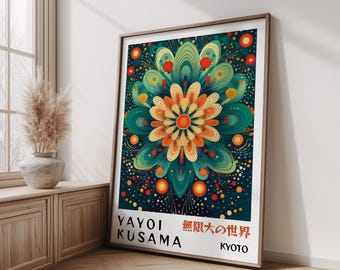 Yayoi Kusama Inspired Mandala Art Print | Abstract Floral Poster | Colorful Japanese Style Wall Decor | Kyoto Artwork, Home Wall Decor