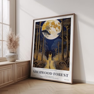 William Morris Moon and Stars Print, Vintage Celestial Poster, Blue and Gold Sky at Night Print, Moon and Clouds, Celestial Wall Art