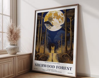 William Morris Moon and Stars Print, Vintage Celestial Poster, Blue and Gold Sky at Night Print, Moon and Clouds, Celestial Wall Art