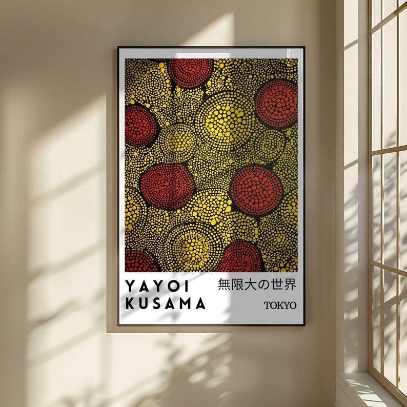 Yayoi Kusama Poster, Tokyo Japanese Polka Dot Print, Yellow Red ...