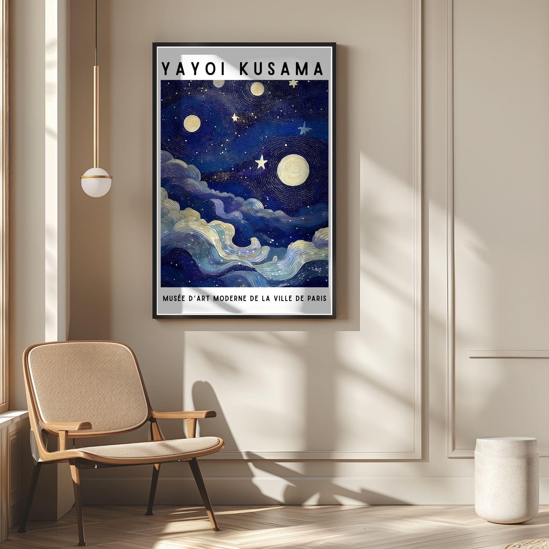 Yayoi Kusama Space Wall Art - Starry Night Sky Art - Dark Blue Bedroom ...