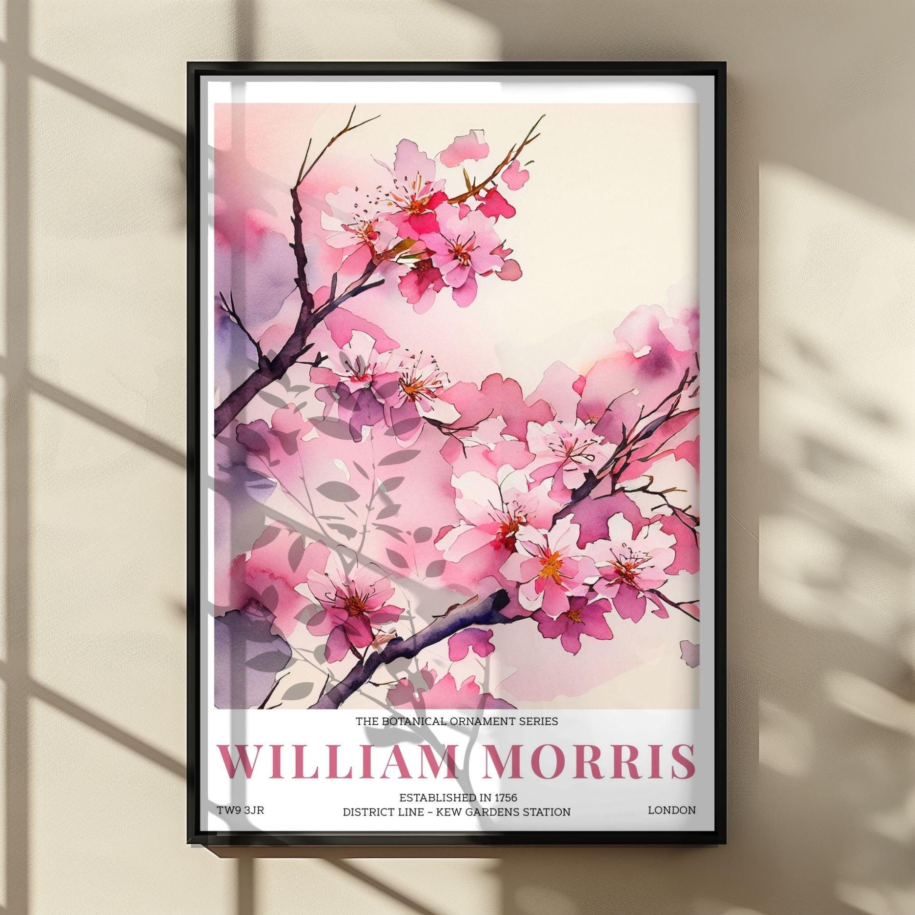 レア　ブロッサムズ　レコード　12インチ　サイン入り　blossoms William Morris Inspired Cherry Blossom Poster, Vintage Botanical