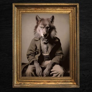 Werwolf im Studio, Vintage Fotografie, Kunst Poster Druck, Dark Academia, Gothic Occult Poster, Hexerei, Gothic Home Decor, Lycanthropy