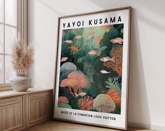 Coral Reef Wall Art, Sage Green, Yayoi Kusama Poster, Abstract Ocean, Nature Decor, Coastal Art Print, Bathroom Japandi Decor, Nautical Gift