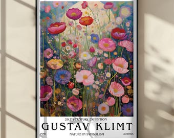 Gustav Klimt-tryck, Klimt-blomsteraffisch, Gustav Klimt-affisch, Klimt-utställningsaffisch, Gustav Klimt-målning, Blomsterträdgård, Blomsterkonstverk