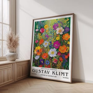 Vintage Gustav Klimt Wildflower Garden Art Print Poster, Colorful Blossoms, Botanical Wall Decor, Austrian Art Print, Home Wall Decor