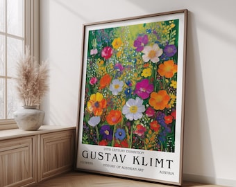 Vintage Gustav Klimt Wildflower Garden Art Print Poster, Colorful Blossoms, Botanical Wall Decor, Austrian Art Print, Home Wall Decor