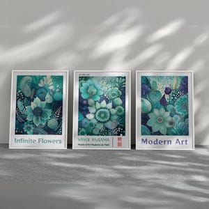 Yayoi Kusama 3 Piece Flowers Poster Set - Kusama Inspired Art, Japanese Wall Art, 3 Piece Wall Art Yayoi Kusama Print, Japanese Gallery Art