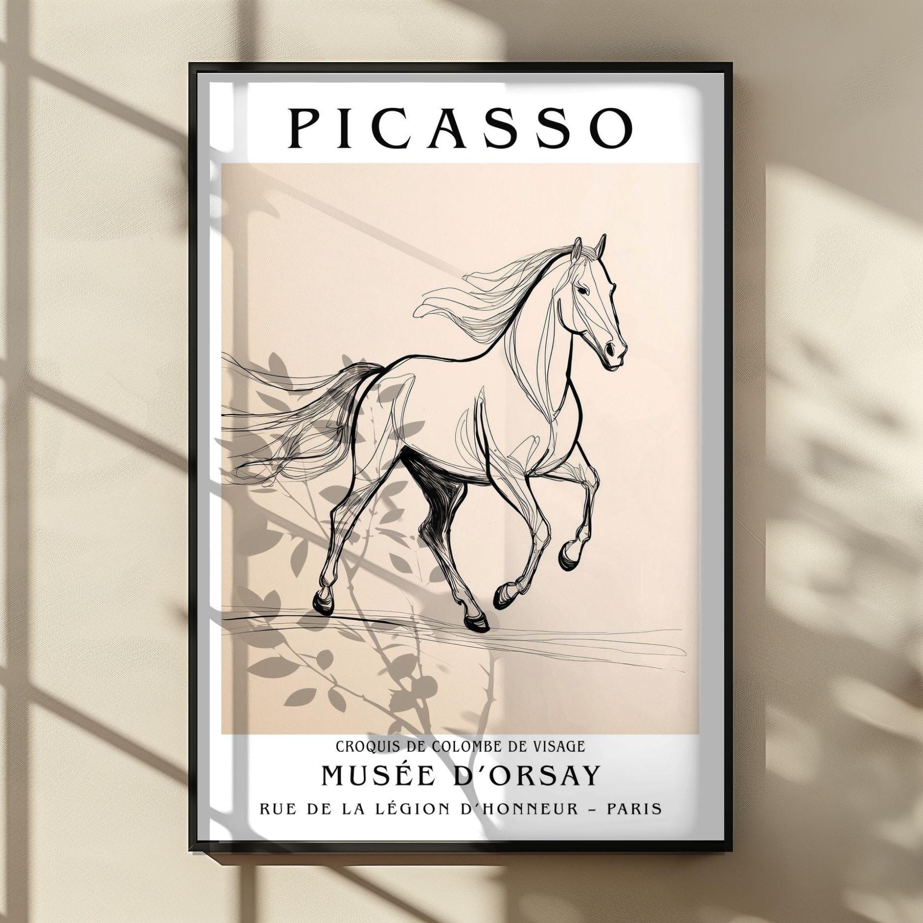 ピカソ　アートプリント ピカソ展プリント、ピカソの馬のプリント、ミニマリストラインアート