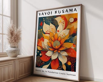 草間彌生の壁アートプリント、花の草原のホームデコレーション、抽象的