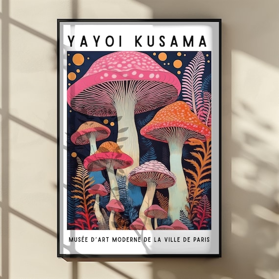 草間彌生キノコの模写 抽象画 ピンクフレーム 草間彌生キノコの模写 抽象画 ピンクフレーム 草間彌生キノコの