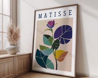 Póster botánico minimalista inspirado en Henri Matisse, arte mural abstracto moderno de hojas y flores, impresión natural colorida para decoración del hogar.
