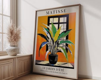 Henri Matisse Inspired Plant Poster, Modern Botanical Wall Art, Colorful Abstract Potted Plant Print for Living Room or Office Decor