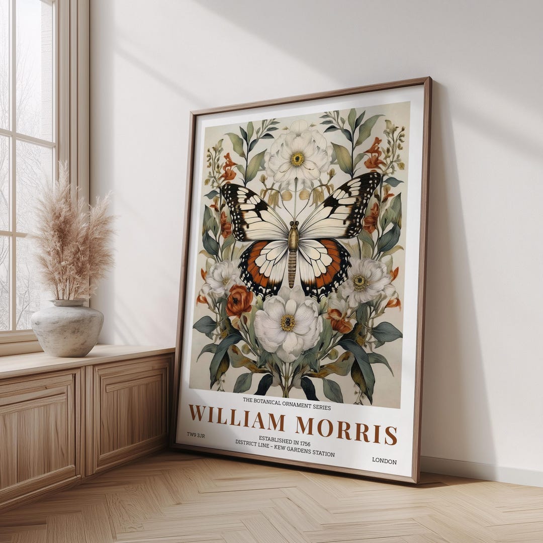 Butterfly Botanical Poster – William Morris Inspired Ornate Floral Wall ...