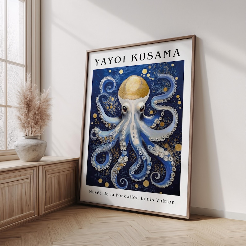 Octopus Poster, Yayoi Kusama Wall Art, Abstract Ocean Dot Print, Blue ...