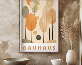 Póster del Bosque Bauhaus - Impresión abstracta de la Bauhaus, Exposición Bauhaus, Póster de Picasso de mediados de siglo, Póster geométrico retro, Arte