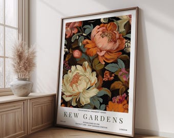 William Morris Print, Inspired Kew Gardens Dark Floral Botanical Art Poster – Vintage Style Home Decor Print