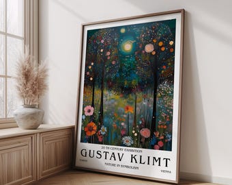 Gustav Klimt Månnatttryck, Klimt Museumsaffisch, Gustav Klimt-affisch, Klimt-utställningsaffisch, Gustav Klimt-målning, Blomsterträdgårdsgåva