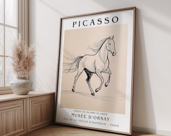 ピカソ展プリント、ピカソの馬のプリント、ミニマリストラインアート ピカソ展プリント、ピカソの馬のプリント、ミニマリストラインアート