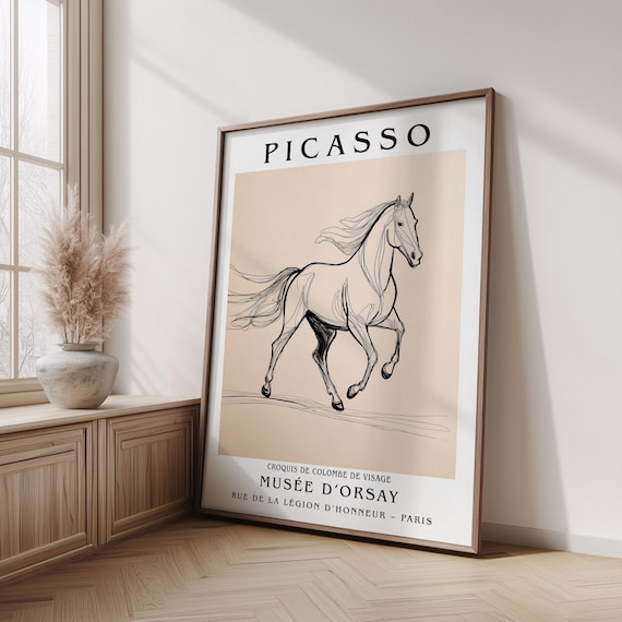 ピカソ展プリント、ピカソの馬のプリント、ミニマリストラインアート
