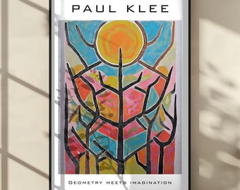 Paul Klee Inspired Abstract Poster | Modern Geometric Sun & Tree Wall Art | Colorful Expressionist Print | Mid-Century Home Décor