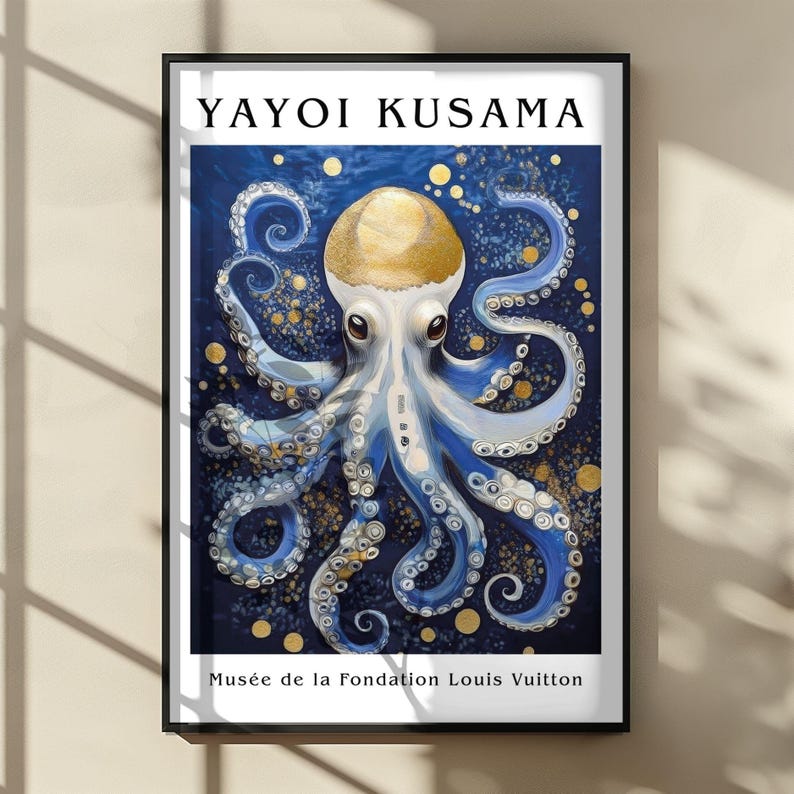 Octopus Poster, Yayoi Kusama Wall Art, Abstract Ocean Dot Print, Blue ...