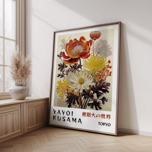 Abstract Botanical Poster, Dotted Floral Art Print, Yayoi Kusama Inspired, Unframed Modern Nature Artwork, Japandi Wall Decor, Autumn Colors