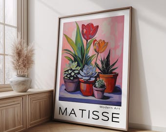 Matisse Inspired Plant Wall Art, Colorful Botanical Poster, Modern Succulent Artwork, Vibrant Flower Pot Print for Home Decor