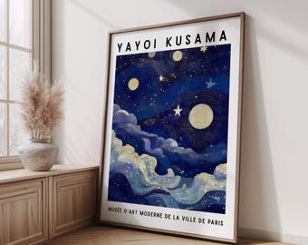 Yayoi Kusama Space Wall Art - Starry Night Sky Art - Dark Blue Bedroom Prints - Japanese Home Decor - Star Poster Print - Celestial Posters