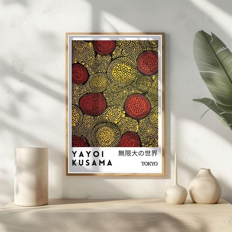Yayoi Kusama Poster, Tokyo Japanese Polka Dot Print, Yellow Red ...