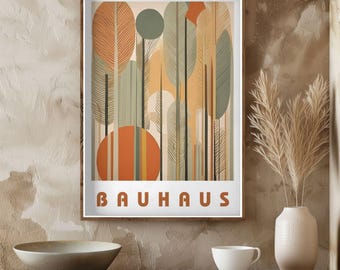 Póster del Bosque Bauhaus - Impresión abstracta de la Bauhaus, Exposición Bauhaus, Póster de Picasso de mediados de siglo, Póster geométrico retro, Arte