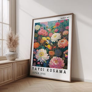 Yayoi Kusama Poster, Maximalist Dopamine Decor, Japanese Wall Art, Japandi Floral Print, Botanical Wall Art, Birthflower, Gift for Her
