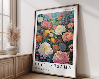 Yayoi Kusama Poster, Maximalist Dopamin Dekor, Japanische Wandkunst, Japandi Blumendruck, Botanische Wandkunst, Geburtsblume, Geschenk für Sie