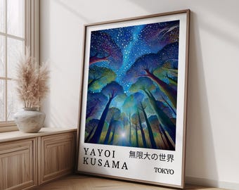 Yayoi Kusama Night Mountains Wall Art, Starry Sky, Inspired Yayoi Kusama, Yayoi Kusama Prints, Japanese, Digital Print, Mountains, Home Art