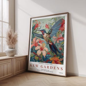 William Morris Botanical Poster, Hummingbird Botanical Art Print, Vintage Floral Bird Poster, William Morris Inspired Nature Wall Decor