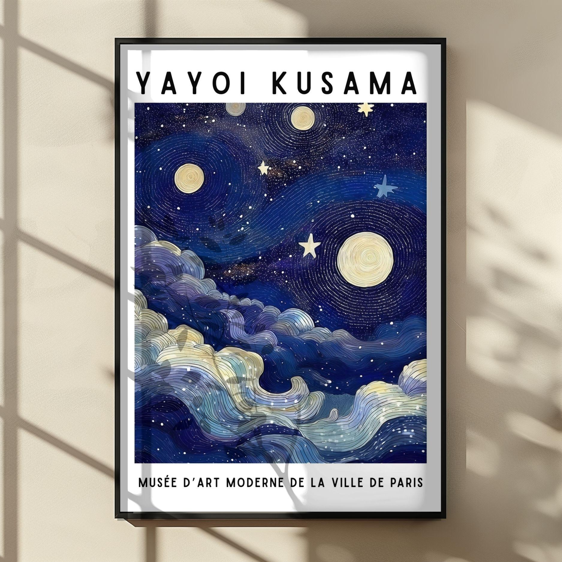 Yayoi Kusama Space Wall Art - Starry Night Sky Art - Dark Blue Bedroom ...