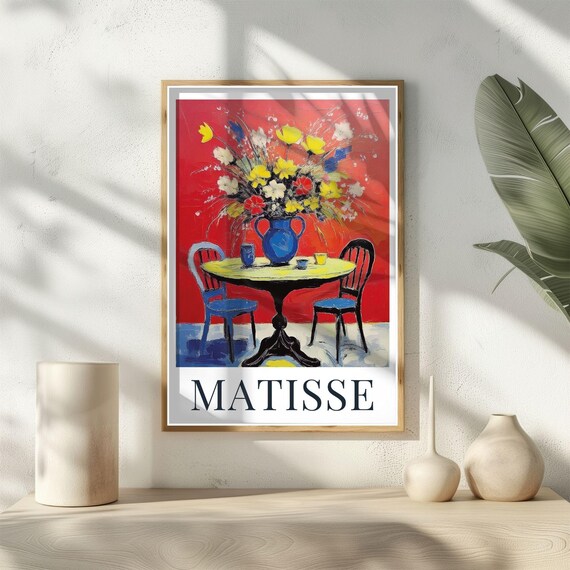 Henri Matisse Inspired Monstera Poster, Bold Botanical Still Life Wall Art  With Blue Vase, Red Table and Vibrant Interior Colors - Etsy