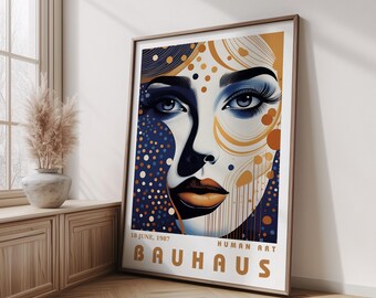Póster de rostro Bauhaus: impresión abstracta de la Bauhaus, impresión de Picasso de mediados de siglo, póster retro geométrico, arte de la exposición Bauhaus, Yayoi Kusama