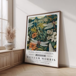 William Morris Inspired Dragonfly Poster, Vintage Botanical Wall Art, Insect and Flower Print, Nature Inspired Home Decor for Living Room