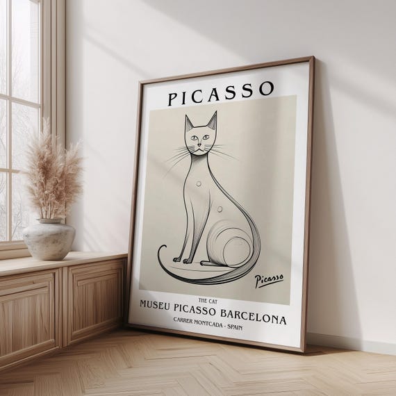 Picasso Exhibition Poster, Picasso Cat Line Art Poster – The Cat Minimalist Art Print | Picasso Museum Málaga | Modern Wall Decor