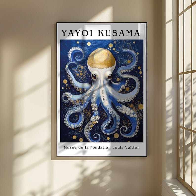 Octopus Poster, Yayoi Kusama Wall Art, Abstract Ocean Dot Print, Blue ...