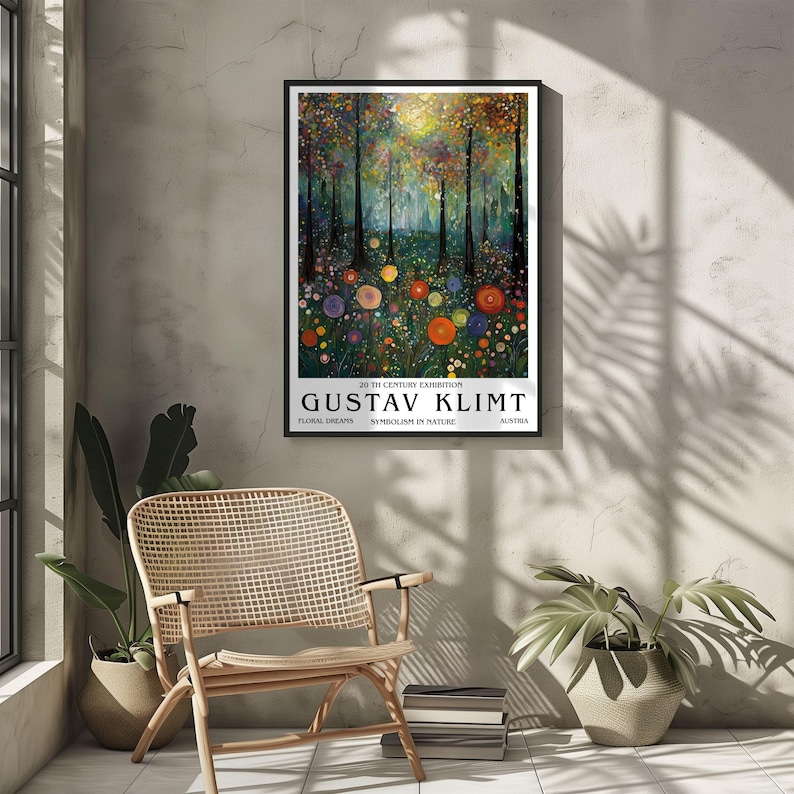 Gustav Klimt Blommig Skog Poster, Symbolistisk Natur Konsttryck, Färgglad Drömsk Landskap Väggdekoration, Art Nouveau Illustration, Hemväggkonst bild 6
