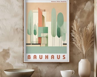 Póster floral verde Bauhaus - Impresión abstracta Bauhaus / Impresión Picasso moderna de mediados de siglo / Póster retro geométrico / Póster de la exposición Bauhaus